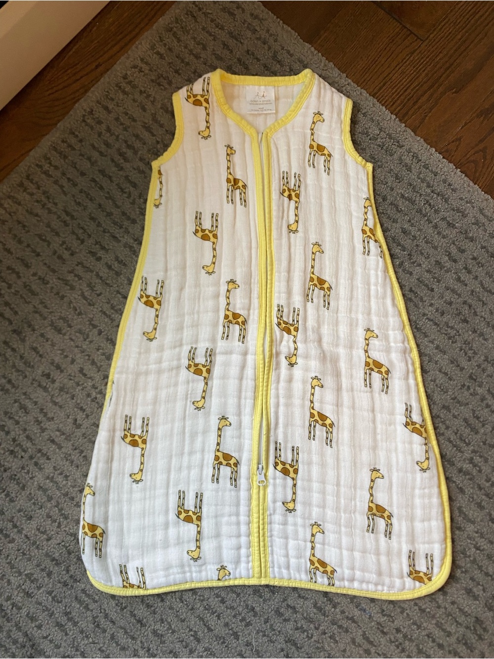 Alex and Ani White Sleep Sack with Yellow Giraffe Print -  0-6 months